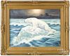 Jean Labelle (American, early 20th c.), oil on canvas of two polar bears