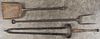 Three iron fire tools, 19th c., to include a fork, tongs, and a shovel, longest - 29''.