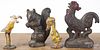 Four cast iron doorstops/weights, ca. 1900, to include a squirrel, a rooster, a duck, and a cockatiel