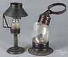 Three tin and glass lamps, 19th c., tallest - 11 1/4''.  Provenance: The Estate of Bernard B. Hillmann