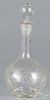 Etched glass decanter, 19th c., 12'' h.  Provenance: The Estate of Bernard B. Hillmann