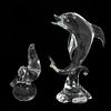 Delfín y foca. Elaborados en vidrio y cristal de murano. Piezas: 2