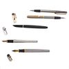 Tres plumas fuente, un bolígrafos y lapicero de la marca Dupont, Inoxcrom y Parker en acero y resina. Clip en acero dorado y plateado.