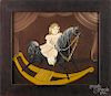 Gina Hosfeld, oil on artist board of a young girl on a rocking horse, signed and dated '82