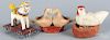 Russell Holtzman, three carved and painted animals, signed or branded on underside