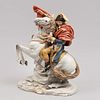 Napoleón cruzando los Alpes. Italia, sXX. Elaborado en porcelana Capodimonte. 28 cm de altura.