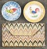 Yellow spatterware cup plate with rooster, 20th c., probably Cybis, 3 1/2'' dia.