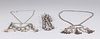 Three Sino-Tibetan White Metal Necklaces and Earrings