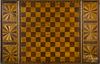 Parquetry inlaid gameboard, late 19th c., 18 3/4'' x 30''.