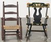 Child's painted ladderback rocking chair, 19th c., together with a later paint decorated rocker.