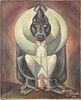Oil on canvas of a gorilla, mid 20th c., signed Weinbecker, 30'' x 24''.