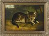 American oil on canvas of a cat and bird, signed L.D. 1883, 12'' x 18''.