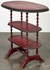 Painted pine spool table, 19th c., retaining an old red and black surface, 29'' h., 28'' w.
