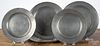 Three Townsend and Compton pewter plates, together with a pair stamped Green, 10 3/4'' dia.