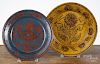 Two Foltz redware deep dishes, 12 1/2'' dia. and 13 1/2'' dia.