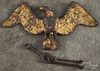 Cast iron eagle finial, 19th c. 7'' h., 15'' w., together with a door knocker, 9 3/4'' l.