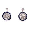 Platinum Diamond Sapphire Pave Target Earrings