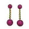 18k Emerald & Red Stone Pave Ball Drop Earrings