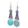 18k Opal Sapphire Diamond Drop Earrings