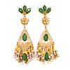 22k Portuguese Feligri Emerald Diamond Dangle Earrings