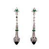 Platinum Emerald Diamond Onyx Drop Earrings