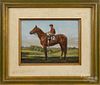Oil on board of a horse and jockey, titled Swaps, signed indistinctly lower right and dated '81
