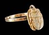Egyptian New Kingdom Faience Scarab on 14k Gold Ring