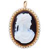 -NO RESERVE- ANTIQUE CARVED CAMEO AND PEARL PENDANT/BROOCH