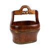 Antique Chinese Carved Cypress and Brass Banded Bucket
