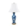 Chinese Blue and White Painted Cherry Blossom Table Lamp