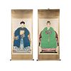 2 Large Chinese Imperial Figure Painted Silk Scrolls