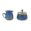 Pair of Stoneware Blue Creamer and Lidded Sugar Bowl