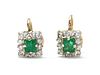 A pair of silver and gold emerald and white sapphire cluster earrings,