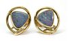A pair of gold opal doublet earrings,