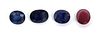 Three oval mixed cut lead glass fracture filled sapphires,