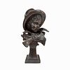 F. Houdon Bronze Bust Of Boy With Tophat & Bow Tie