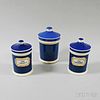 Three Blue Porcelain Apothecary Jars