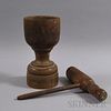 Large Turned Wooden Mortar and Pestle