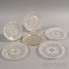 Six Colorless Press Glass Lacy Plates