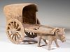 CHINESE HAN DYNASTY (206 BC - 220 AD) GREY POTTERY GRAVE RELIC OF OX DRAWN CART WITH SPOKED WHEELS