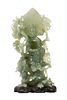 LARGE CHINESE JADE FIGURE OF A FEMALE DEITY SEATED ON A DRAGON, 20TH C.