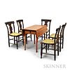 Set of Five Grain-painted Chairs and a Birch Drop-leaf Table