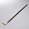 Turned Hardwood and Carved and Inlaid Ivory-handled Walking Stick