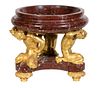 VERY RARE SIGNED CALDWELL ROMAN REVIVAL GILDED BRONZE AND ROUGE MARBLE FONT