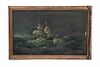 A.E. DOWN, NAIVE PAINTING OF SAILING SHIP IN STORM