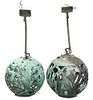 PR OF BRONZE ASIAN THEMED SPHERICAL OUTDOOR WALL-MOUNT ELECTRIC LIGHTS