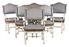 (SET OF 6) CUSTOM FRENCH PROVINCIAL RUSH SEATED AND UPHOLSTERED ARMCHAIRS BY BAKER FURNITURE
