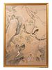 20TH C. LARGE FRAMED JAPANESE PAINTING ON SILK