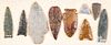 Nine various Native American Indian stone points