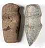 Two ancient 3/4 groove stone axe heads